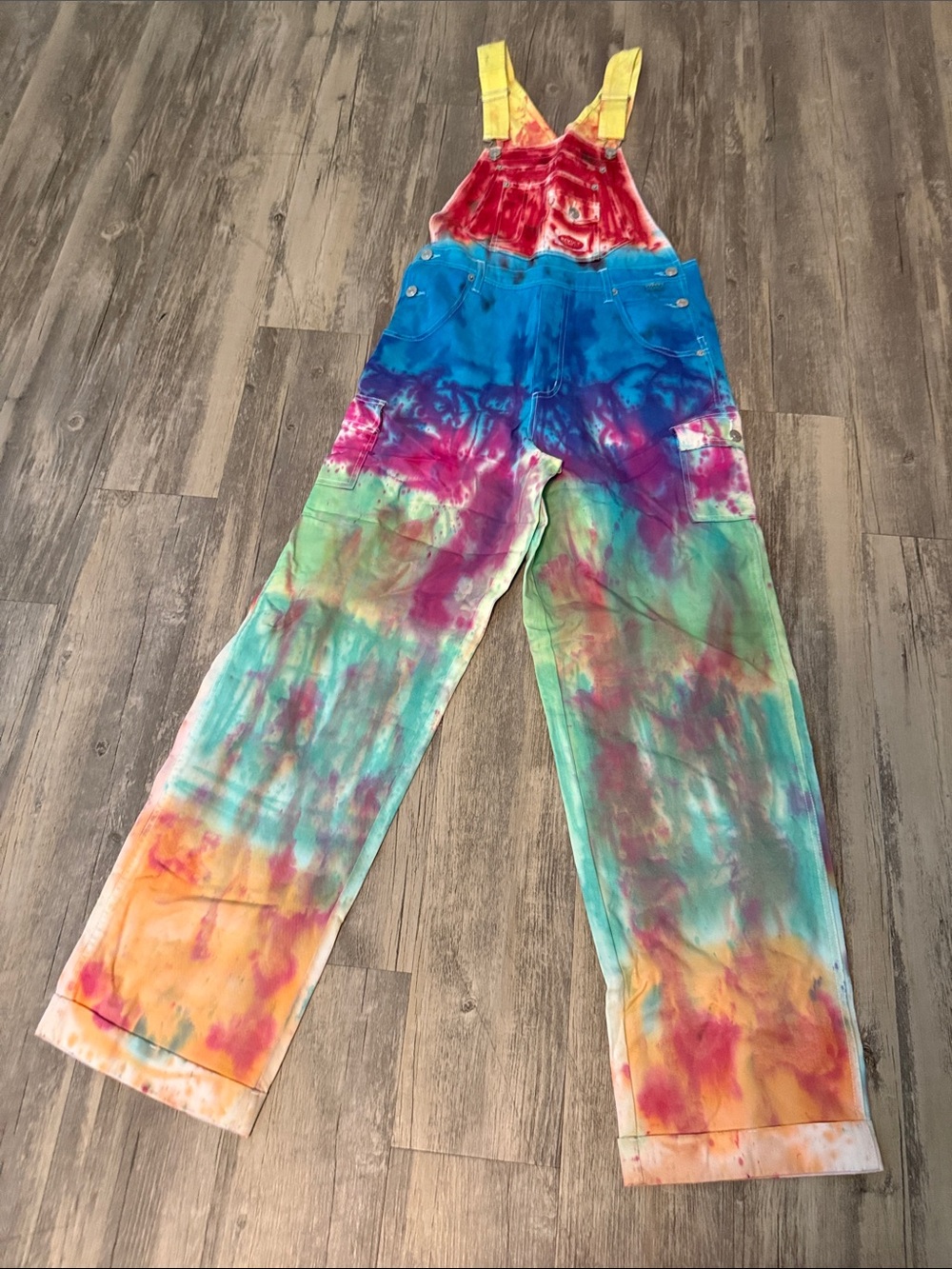 Tie-Dye Wide-Leg Overalls Jumpsuit - Multicolor